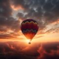 montgolfière avec coucher de soleil