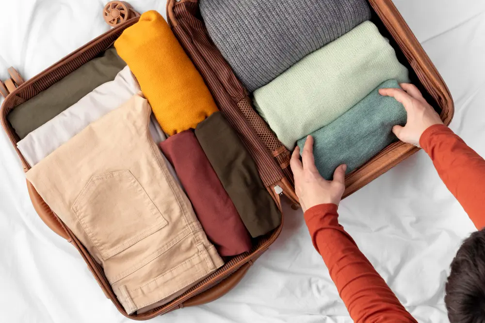 valise ouverte avec vêtements d'hiver