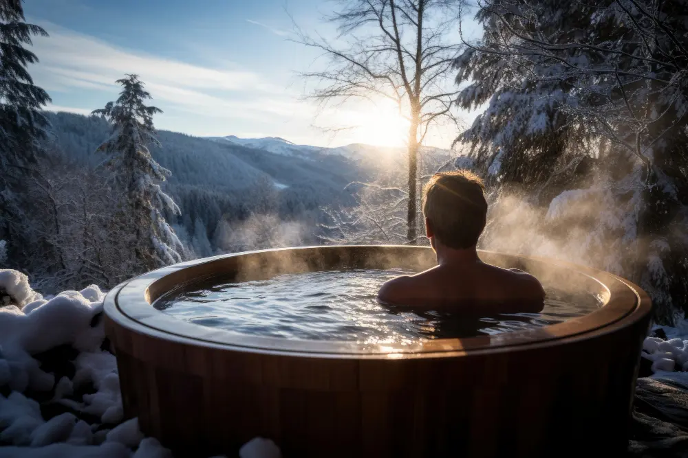 bain nordique à la montagne dans la neige